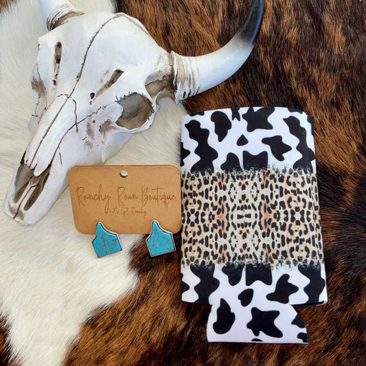 Cow Print Western Slim Koozie - Ranchy Roan Boutique 