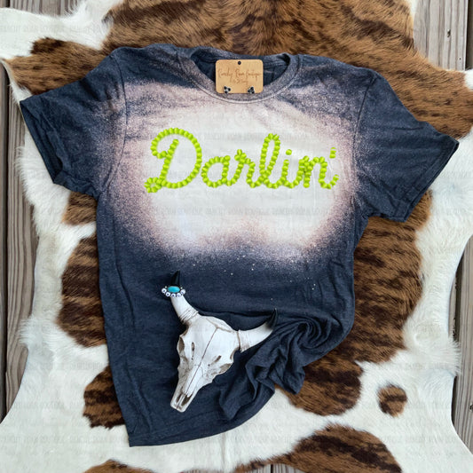 Darlin’ Neon Lime Stud Script Tee