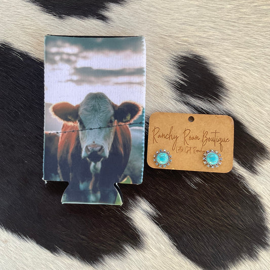 Hereford Cow Western Slim Can Koozie