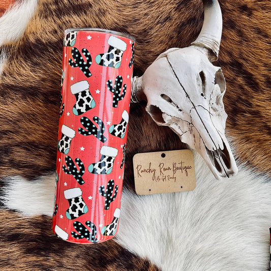 Western Christmas Stocking 20oz Skinny Tumbler - Ranchy Roan Boutique 