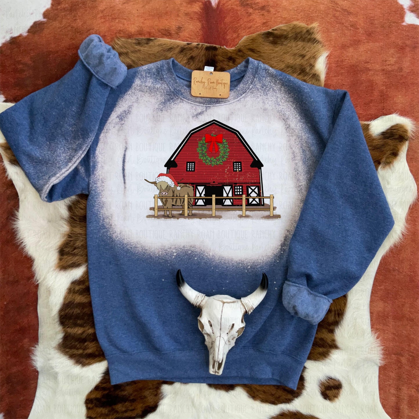 Western Country Christmas Cow Sweatshirt - Ranchy Roan Boutique 