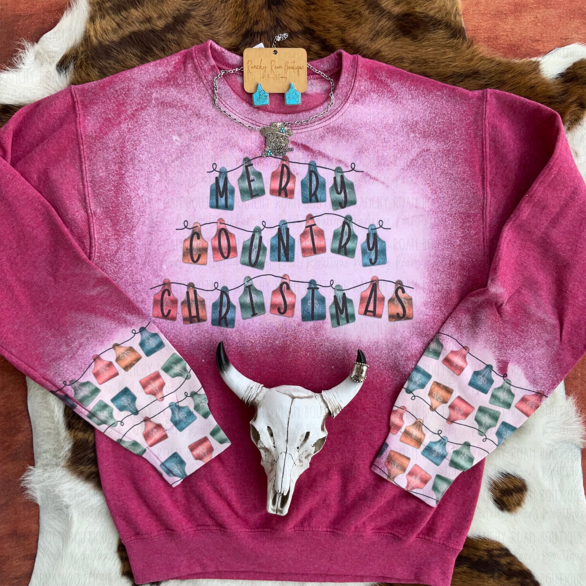 Merry Country Christmas Sweatshirt - Ranchy Roan Boutique 