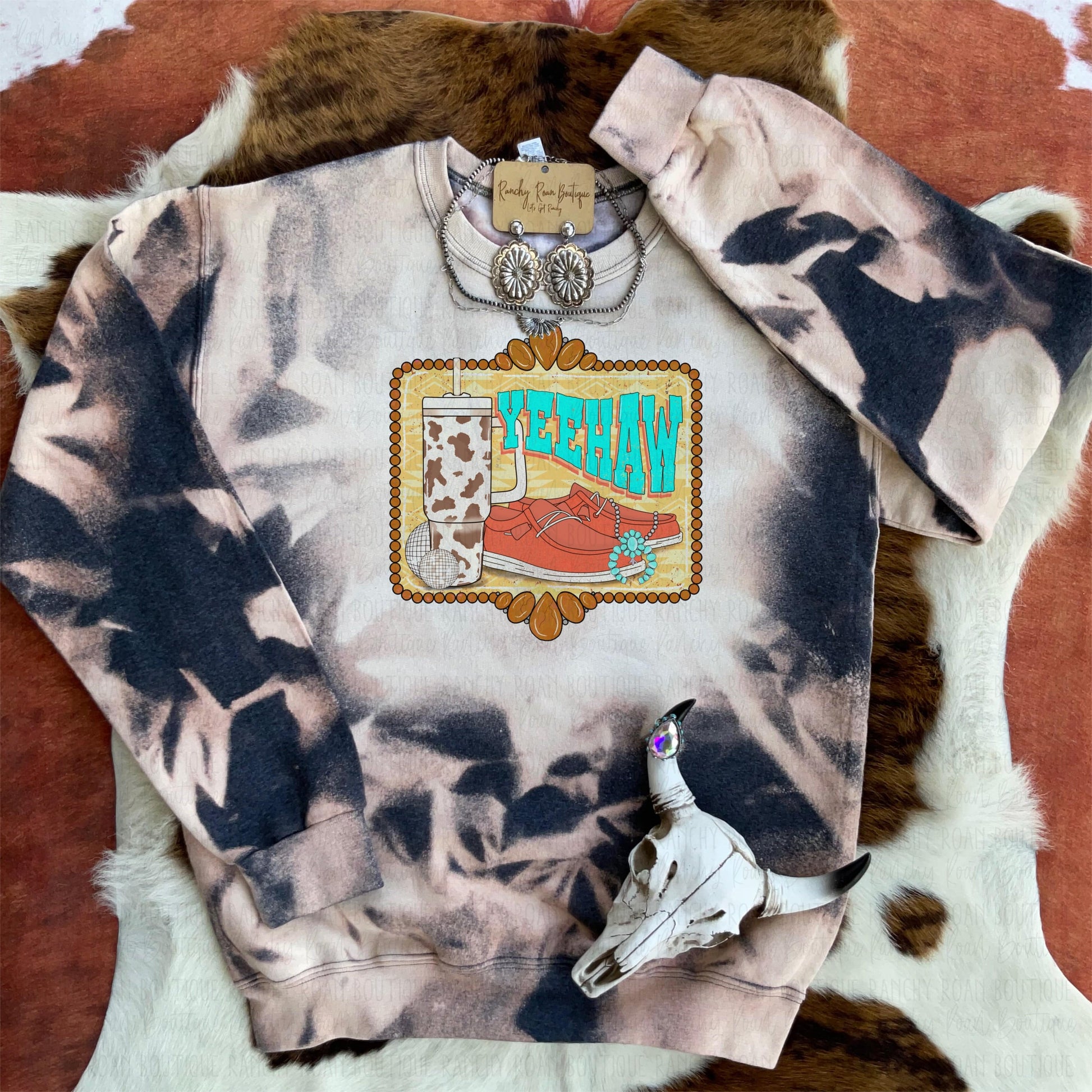 YeeHaw Cow Cup Western Sweatshirt - Ranchy Roan Boutique 