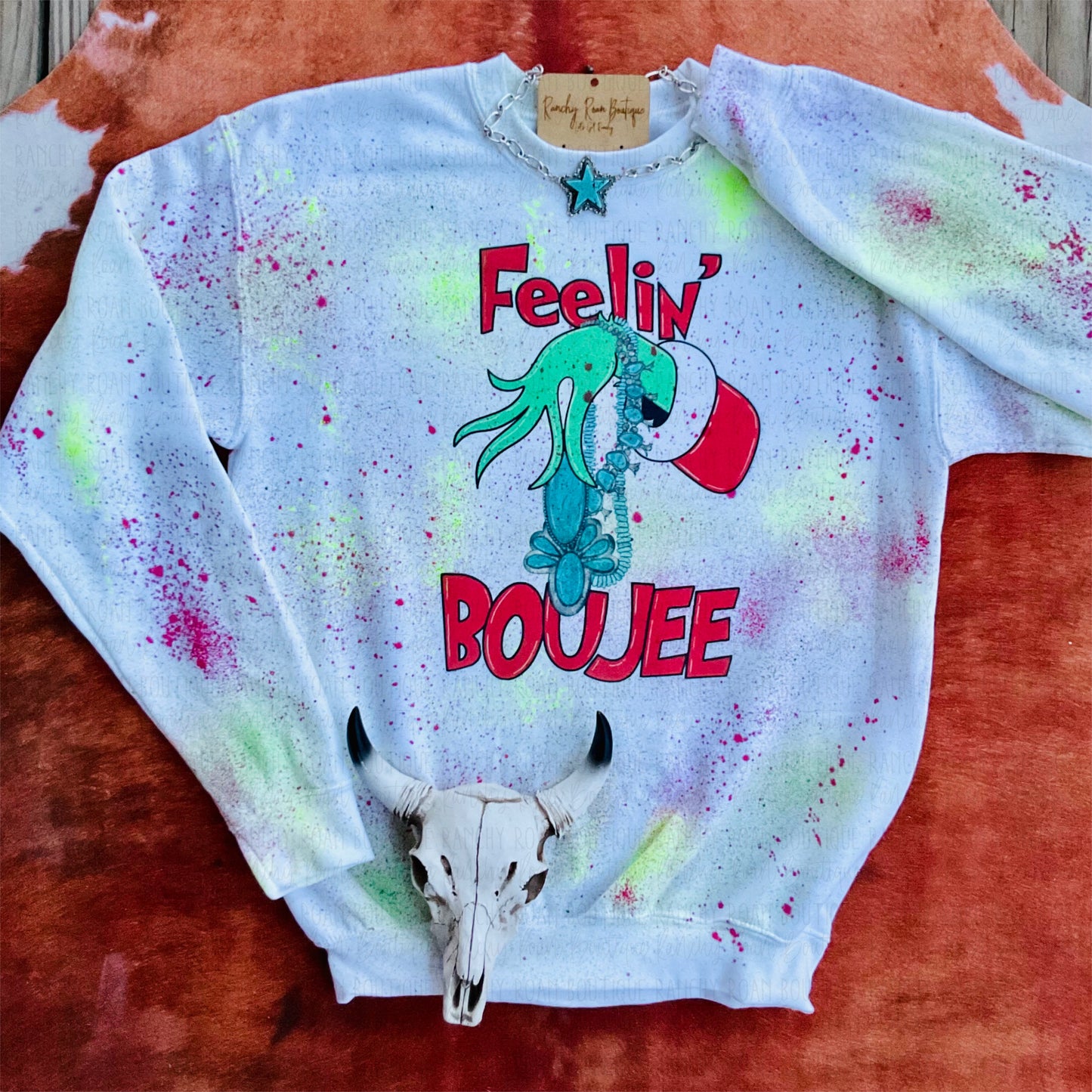 Feelin Boujee Christmas Western Sweatshirt - Ranchy Roan Boutique 