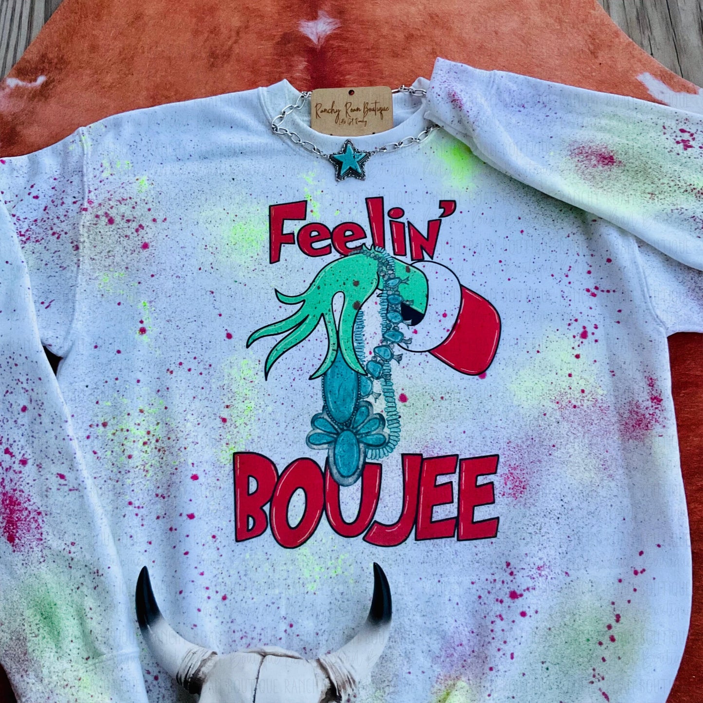 Feelin Boujee Christmas Western Sweatshirt - Ranchy Roan Boutique 