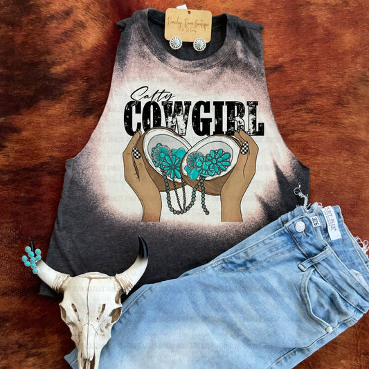 Salty Cowgirl Western Graphic Racerback Crop Top