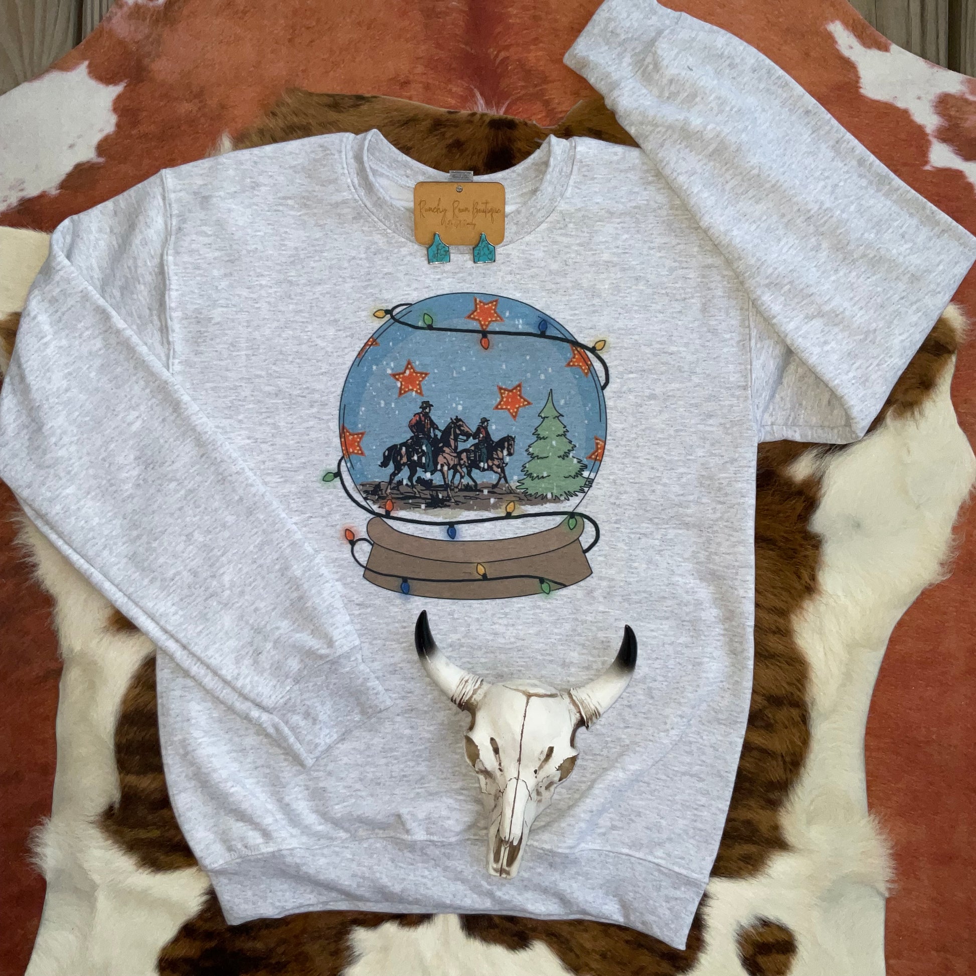 Country Western Christmas Snow Globe Sweatshirt - Ranchy Roan Boutique 