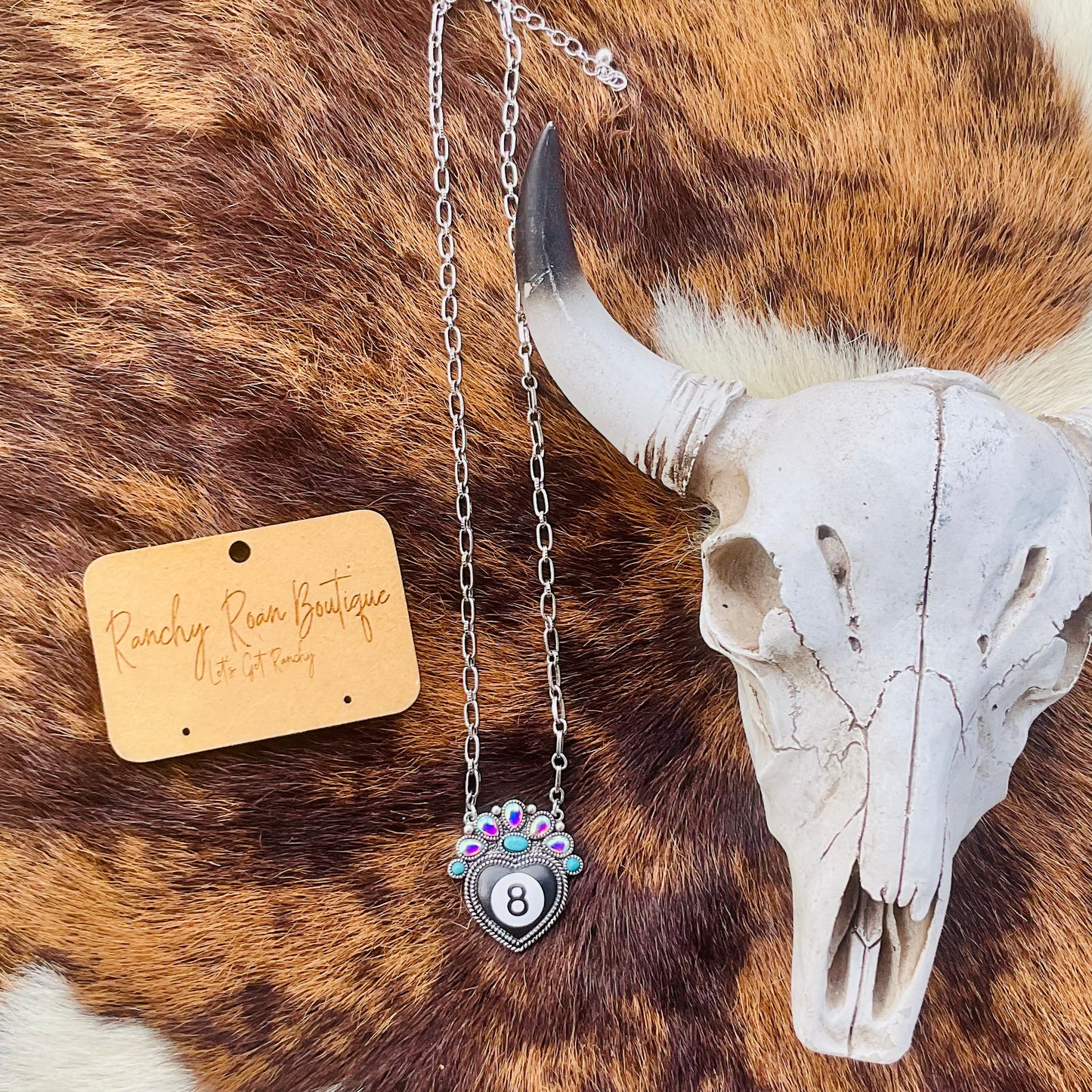 Western Eight Ball Pendant Trendy Rodeo Necklace