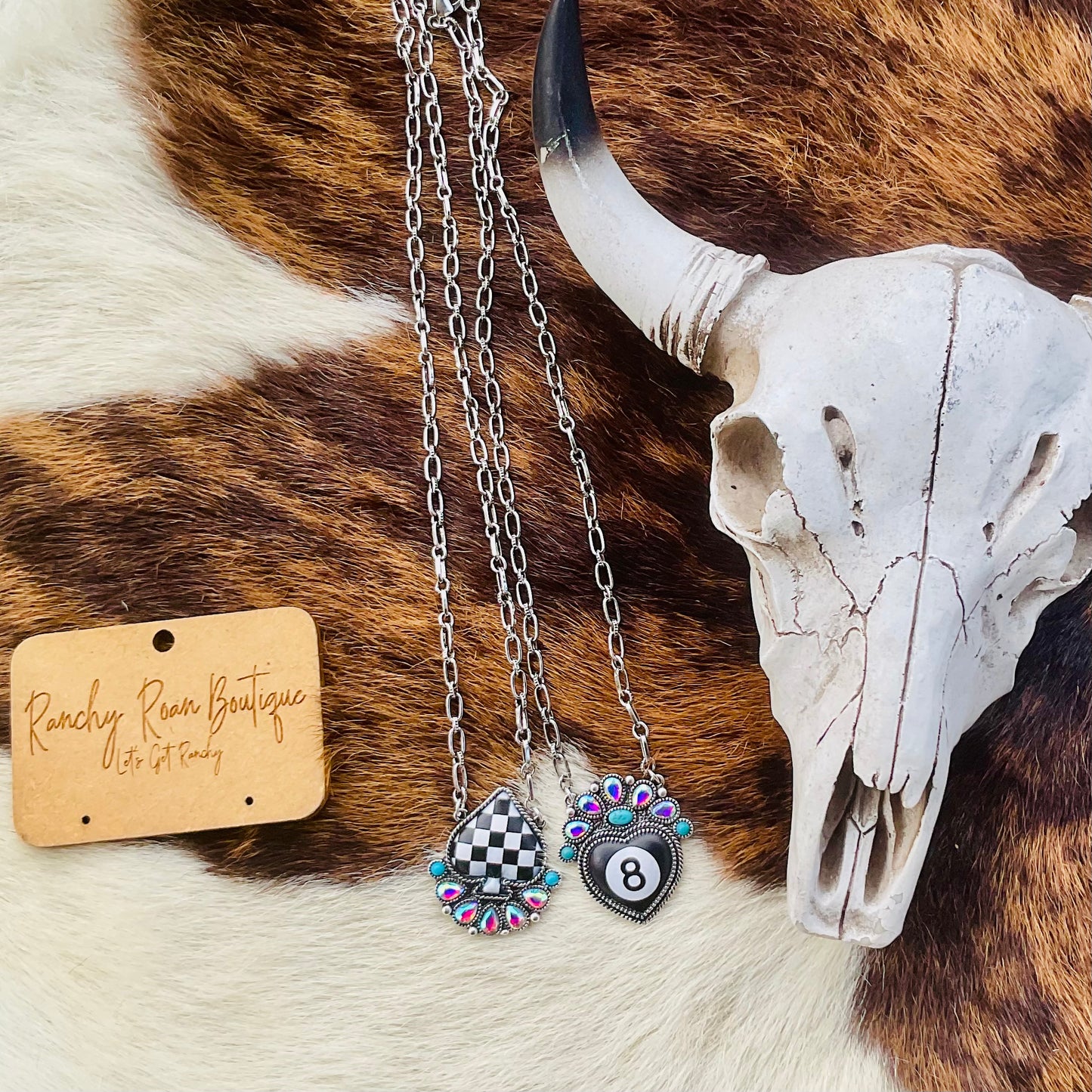 Western Eight Ball Pendant Trendy Rodeo Necklace