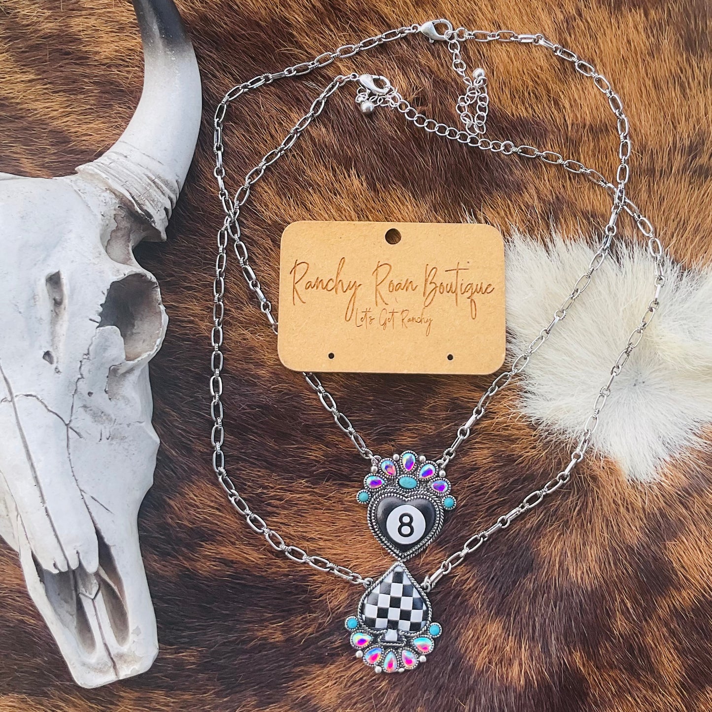 Western Eight Ball Pendant Trendy Rodeo Necklace