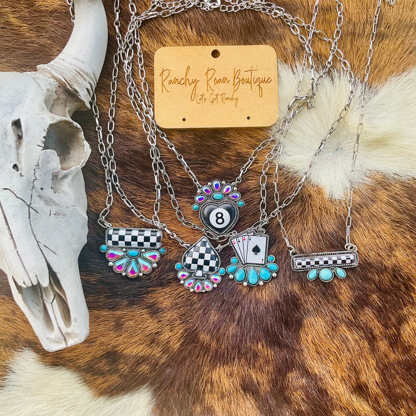Western Checker Spade Trendy Rodeo Necklace