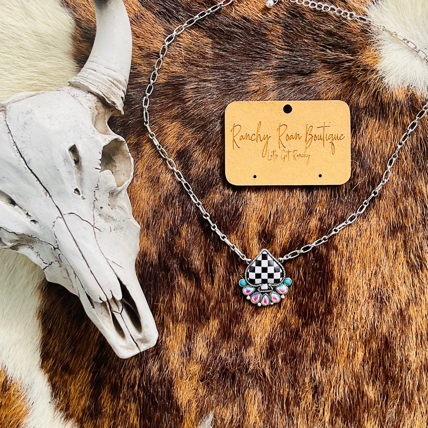Western Checker Spade Trendy Rodeo Necklace