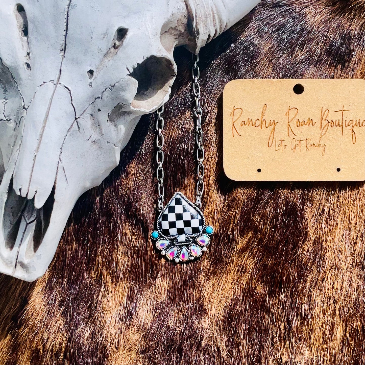 Western Checker Spade Trendy Rodeo Necklace