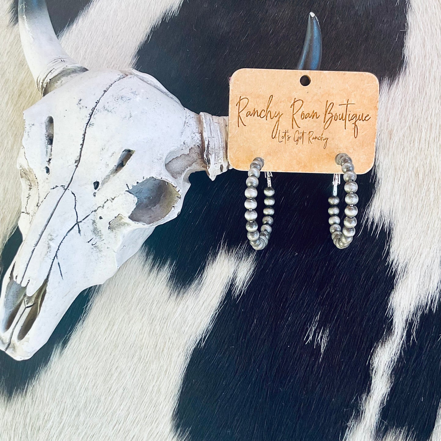 Western Navajo Style Pearl Hoop Earrings
