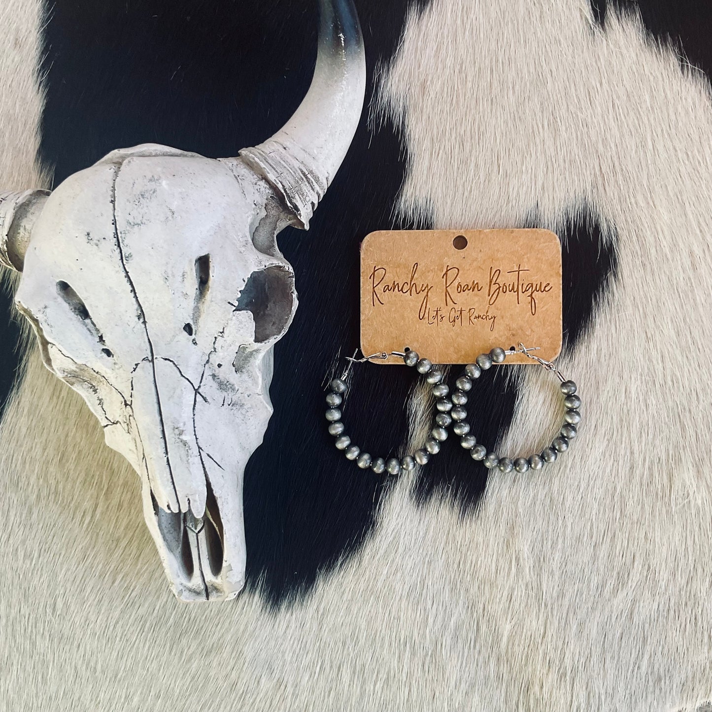 Western Navajo Style Pearl Hoop Earrings