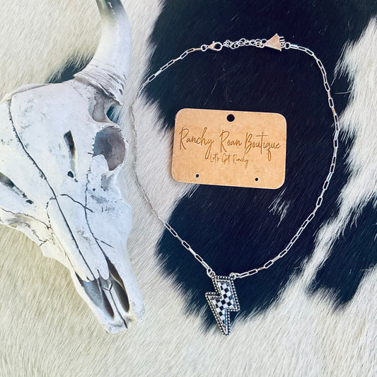Checker Pattern Thunder Bolt Western Necklace