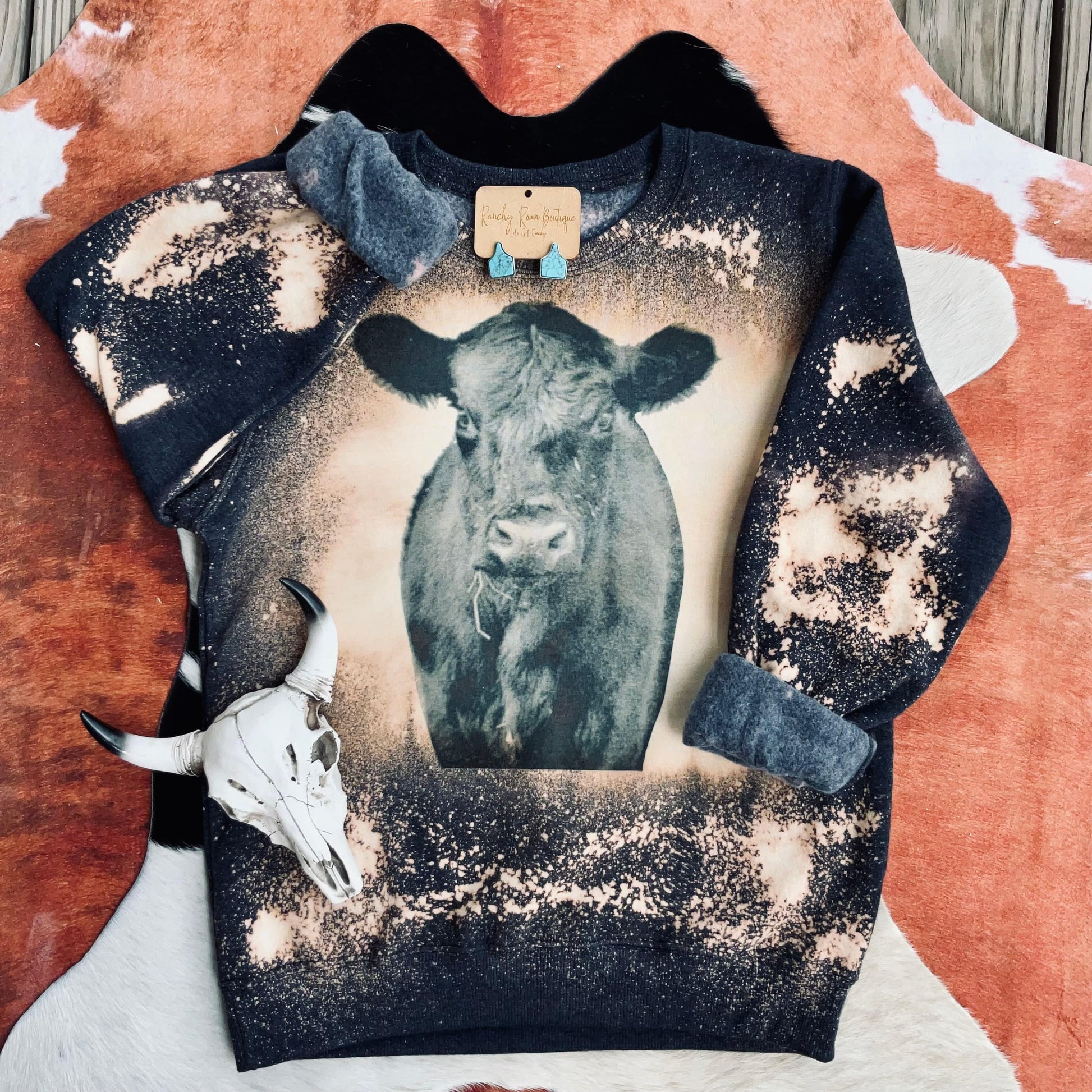 Black Betty Cow Western Sweatshirt - Ranchy Roan Boutique 