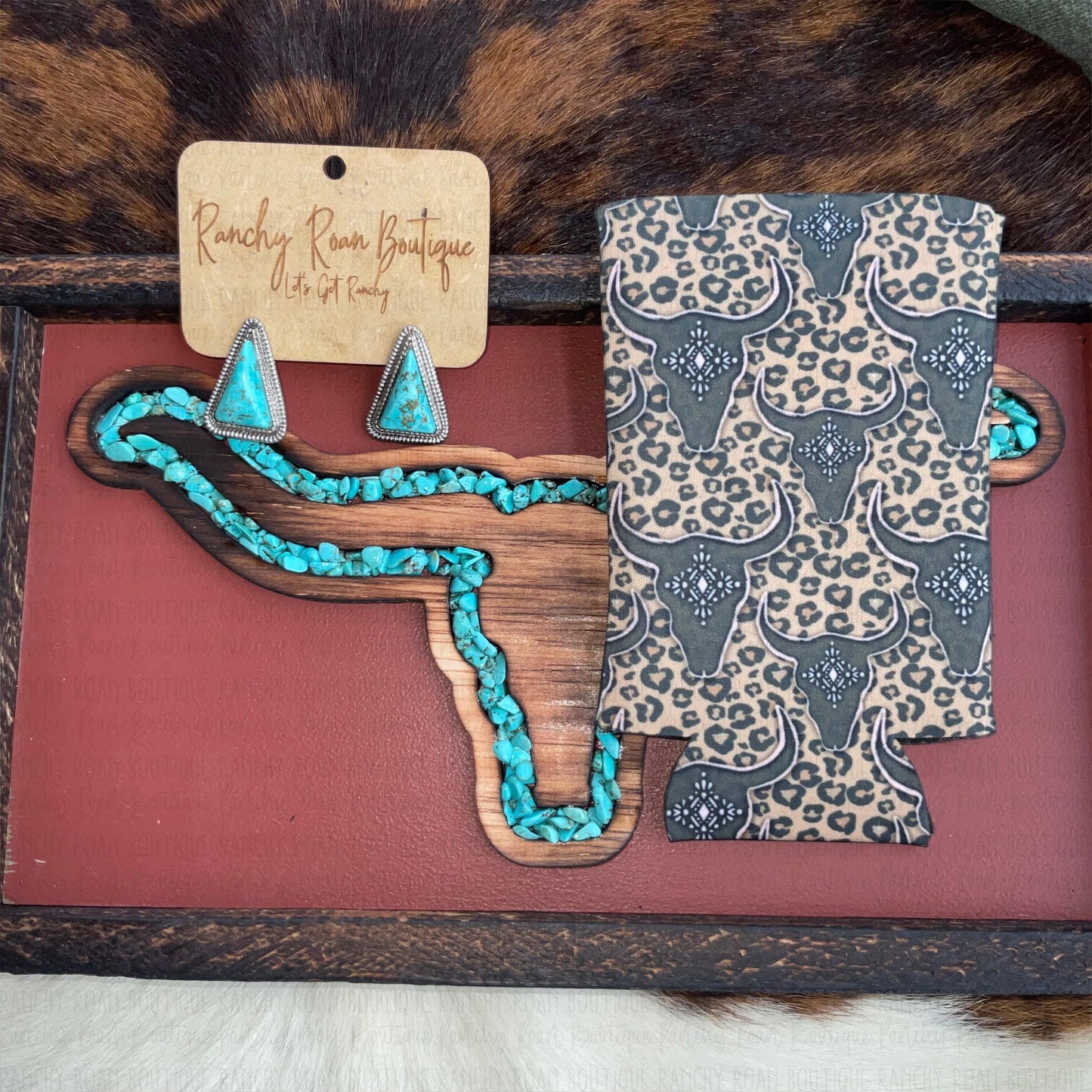 Leopard Steer Slim Koozie - Ranchy Roan Boutique 