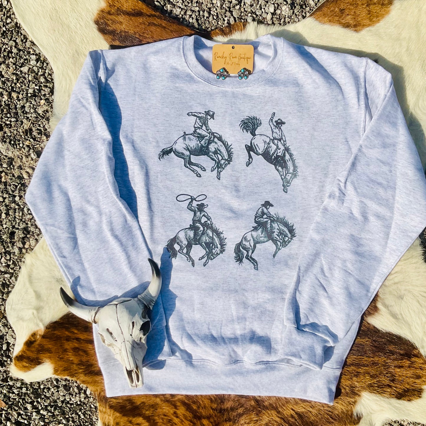 Rodeo Bronc Cowboys Graphic Western Sweatshirt