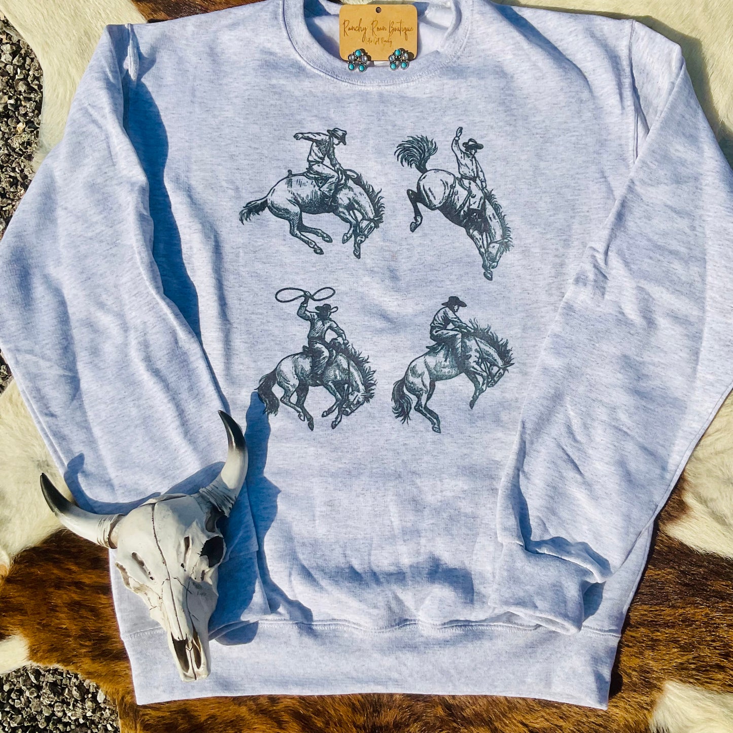 Rodeo Bronc Cowboys Graphic Western Sweatshirt
