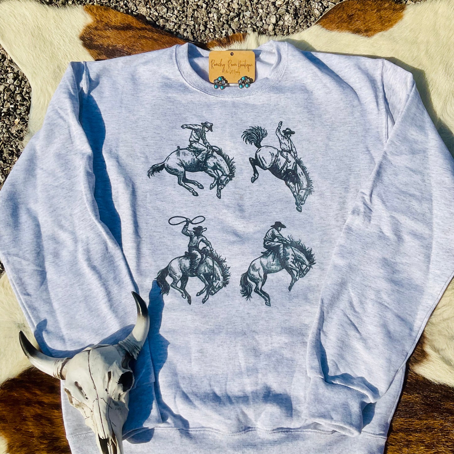Rodeo Bronc Cowboys Graphic Western Sweatshirt