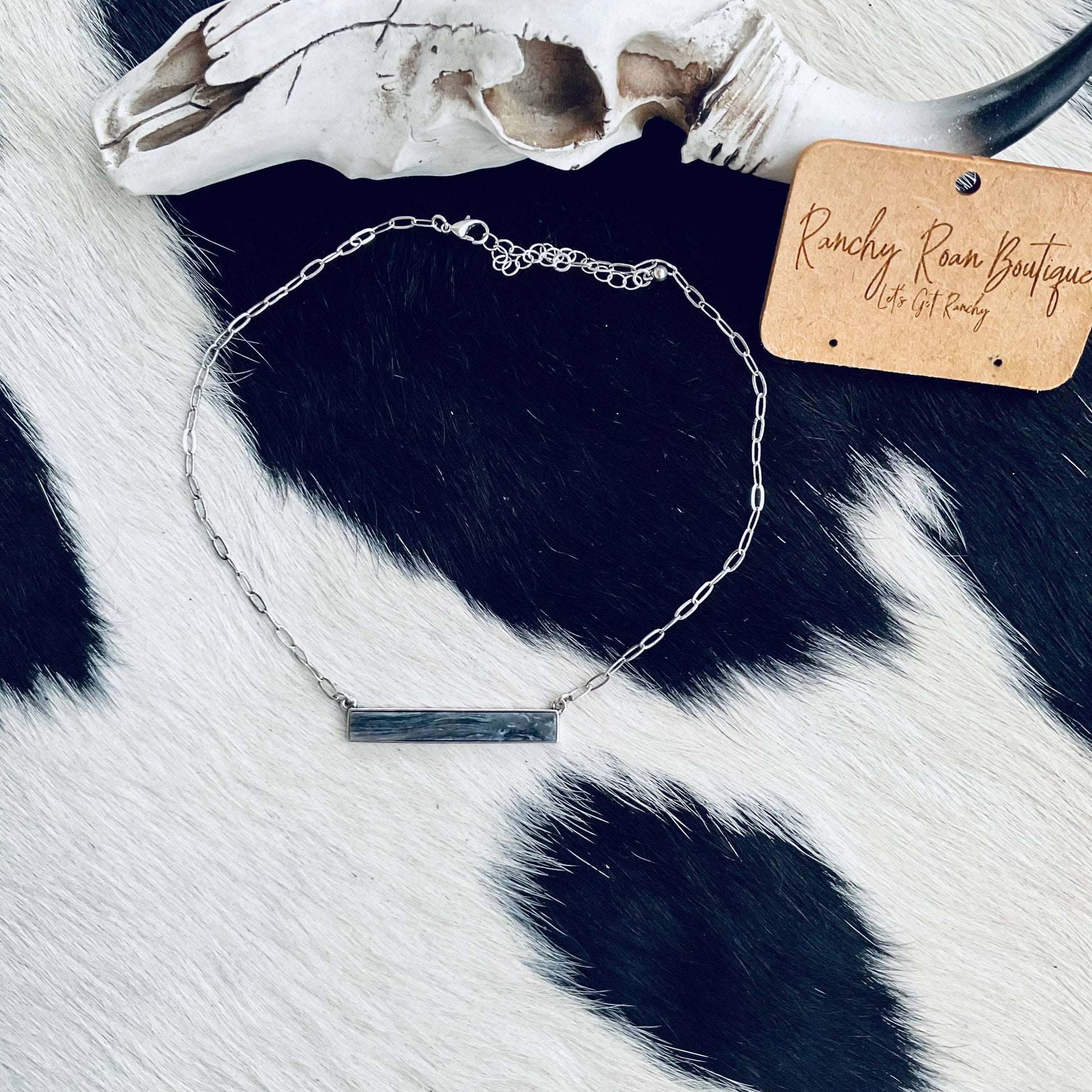 Black Bar Stone Necklace - Ranchy Roan Boutique 