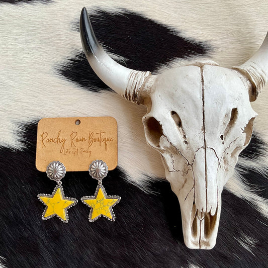 Star Stone Yellow with Concho Stud Earrings - Ranchy Roan Boutique 