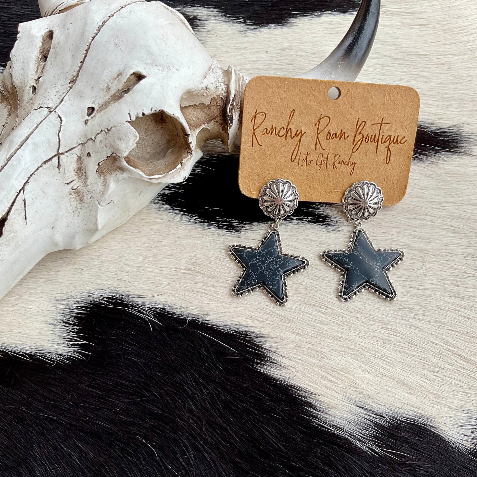 Star Stone Black with Concho Stud Earrings - Ranchy Roan Boutique 