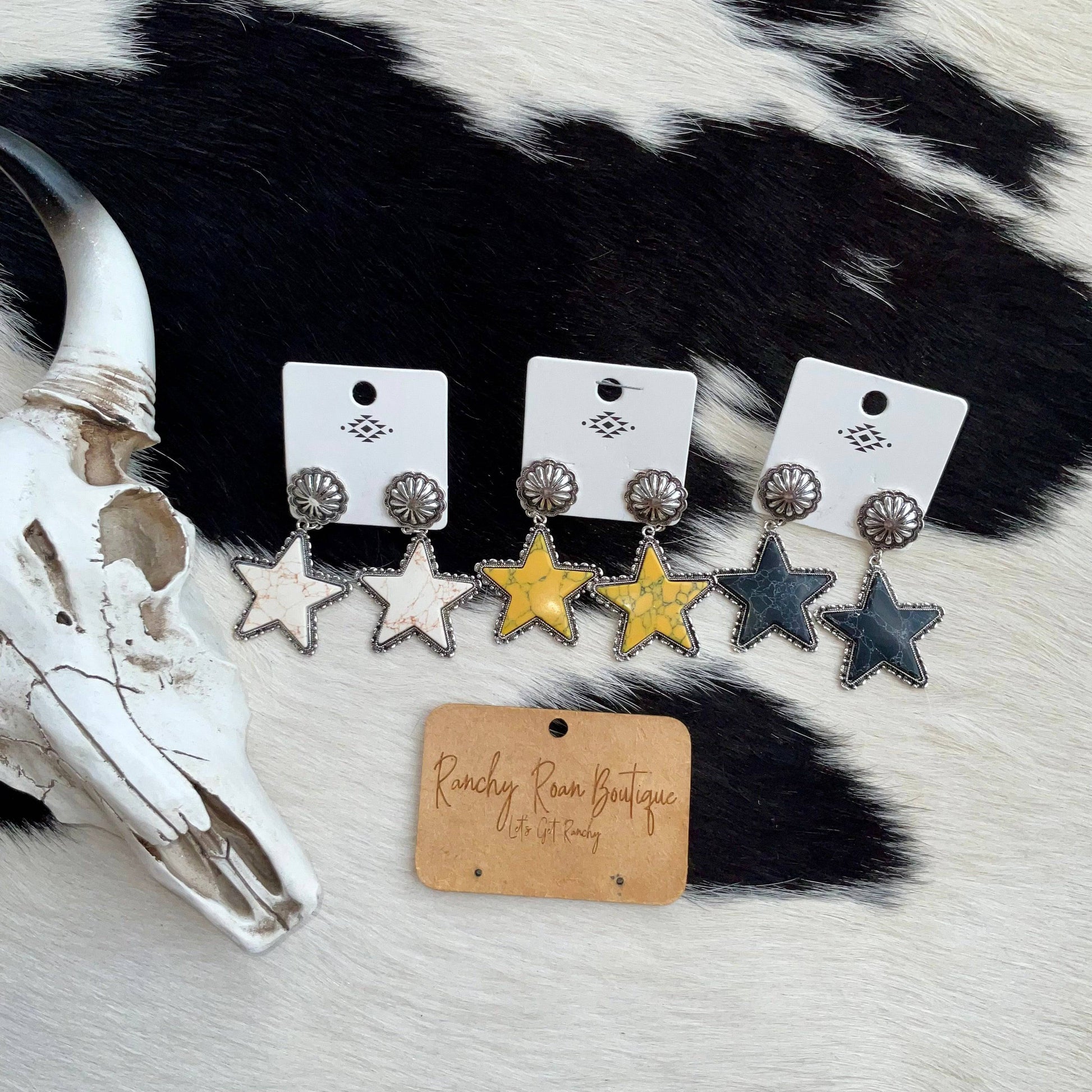 Star Stone Yellow with Concho Stud Earrings - Ranchy Roan Boutique 