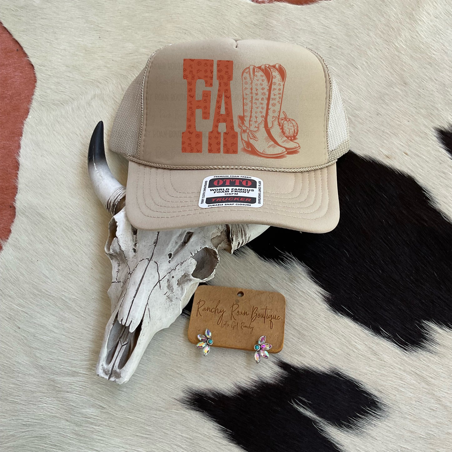 Fall Western Boots Graphic Trucker Hat | Western Graphic Trucker Hat
