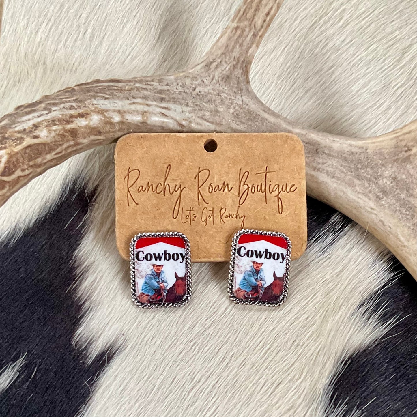 Vintage Cowboy Western Graphic Stud Earrings