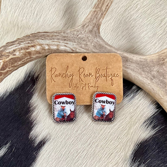 Vintage Cowboy Western Graphic Stud Earrings