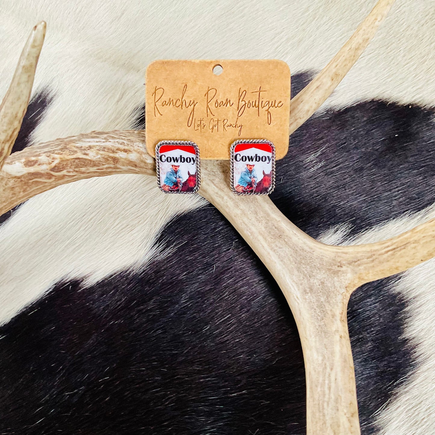 Vintage Cowboy Western Graphic Stud Earrings