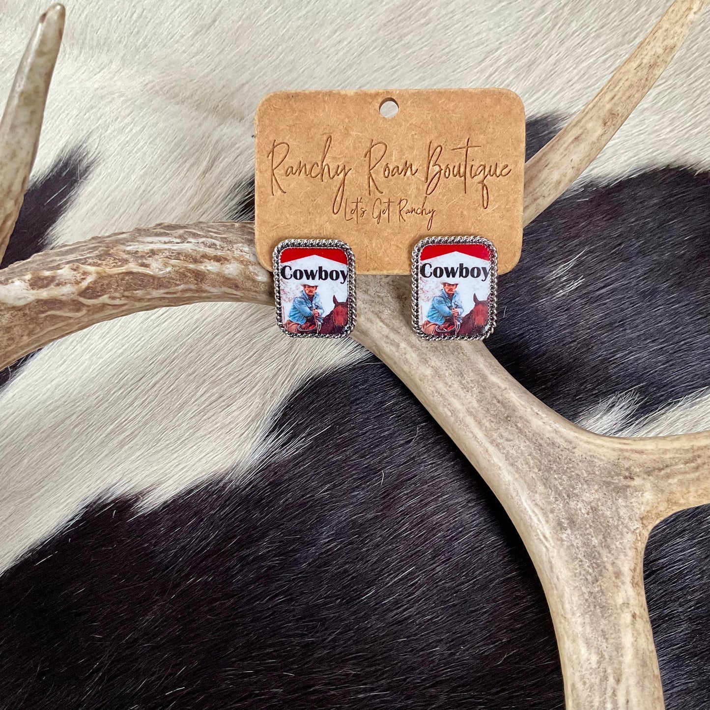 Vintage Cowboy Western Graphic Stud Earrings