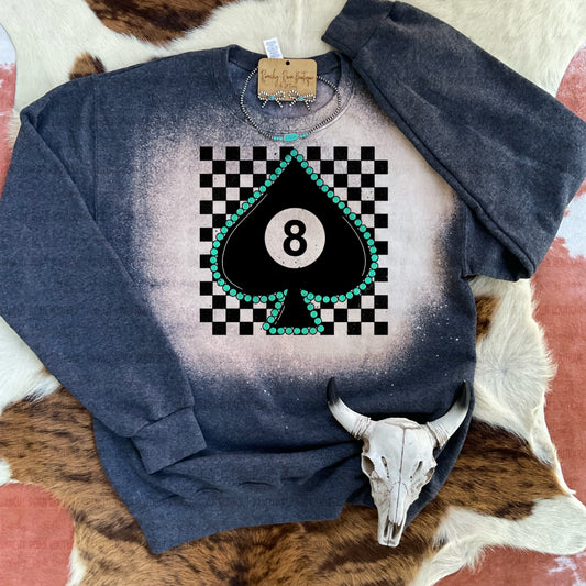 Turquoise Spade 8 Ball Checkered Western Graphic Sweatshirt