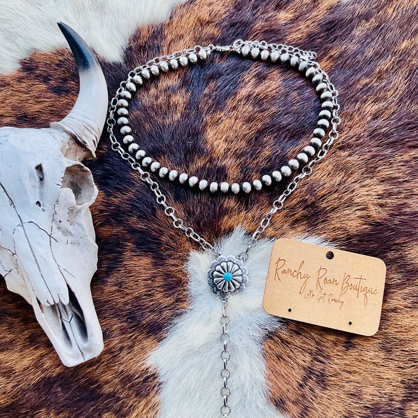 Turquoise Concho Navajo Lariat Necklace