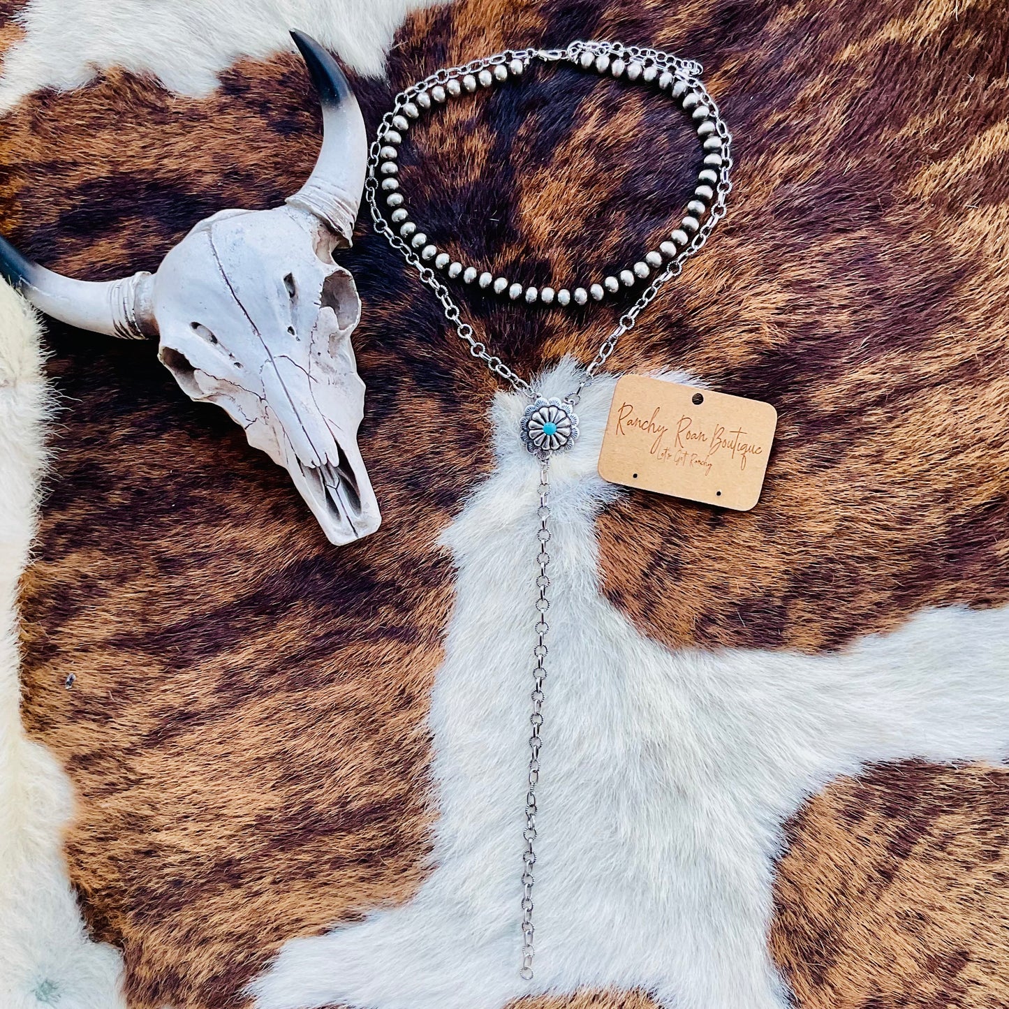 Turquoise Concho Navajo Lariat Necklace