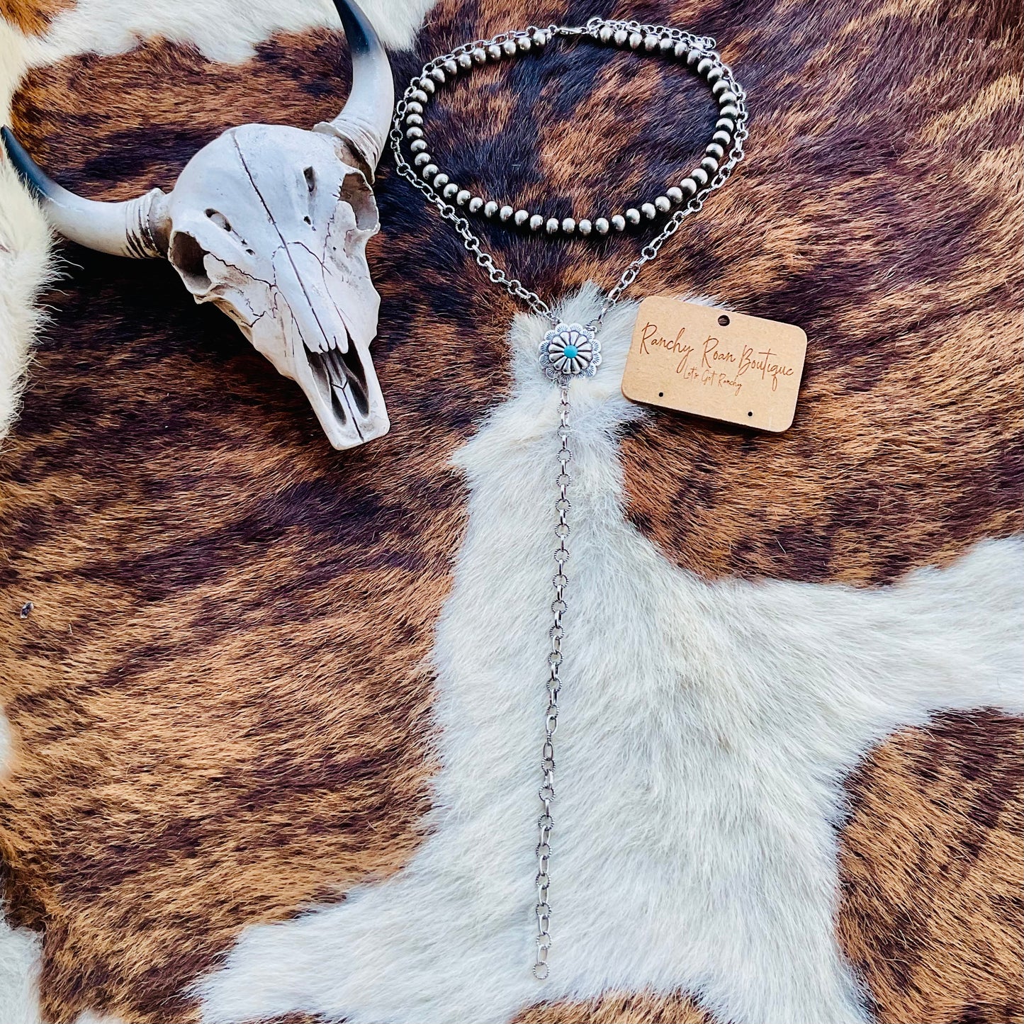 Turquoise Concho Navajo Lariat Necklace