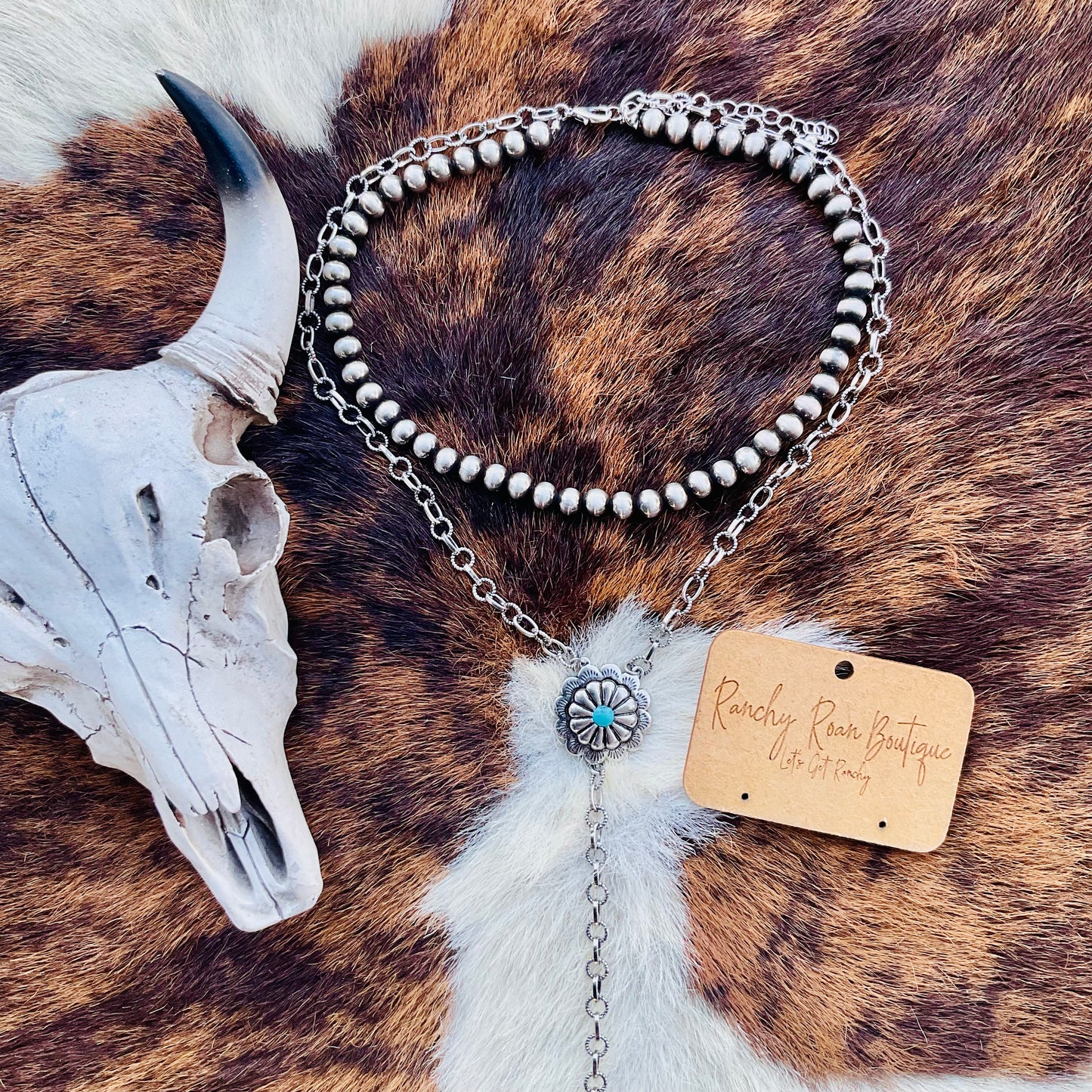 Turquoise Concho Navajo Lariat Necklace