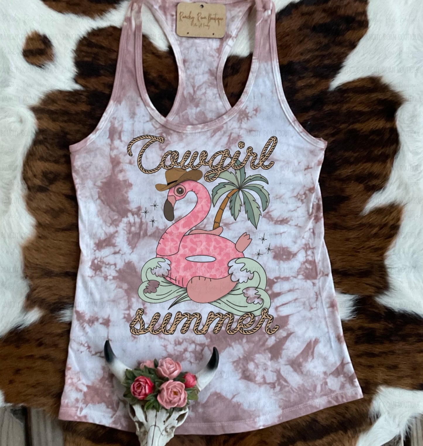 Cowgirl Summer Flamingo Racerback Tank