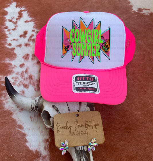 Retro Neon Cowgirl Summer Western Trucker Hat