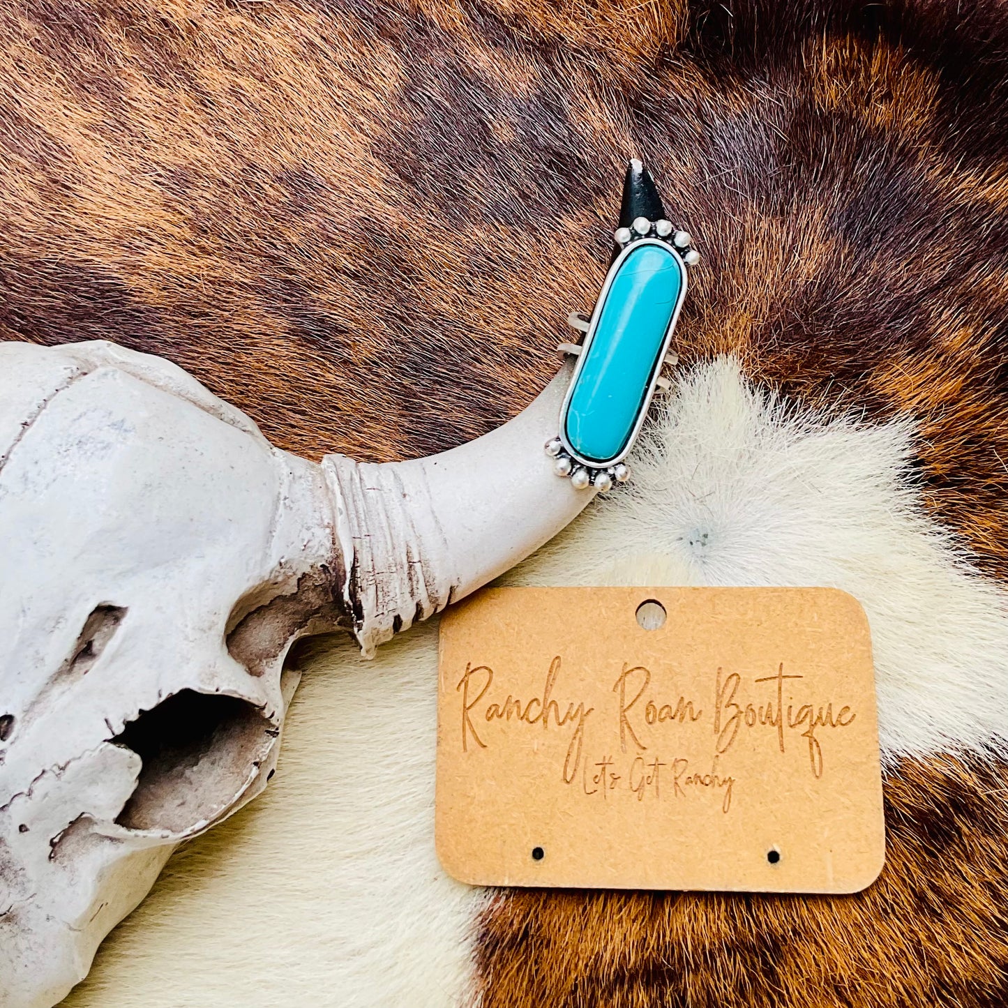 Long Turquoise Adjustable Statement Ring