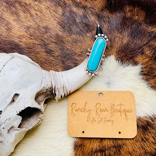 Long Turquoise Adjustable Statement Ring