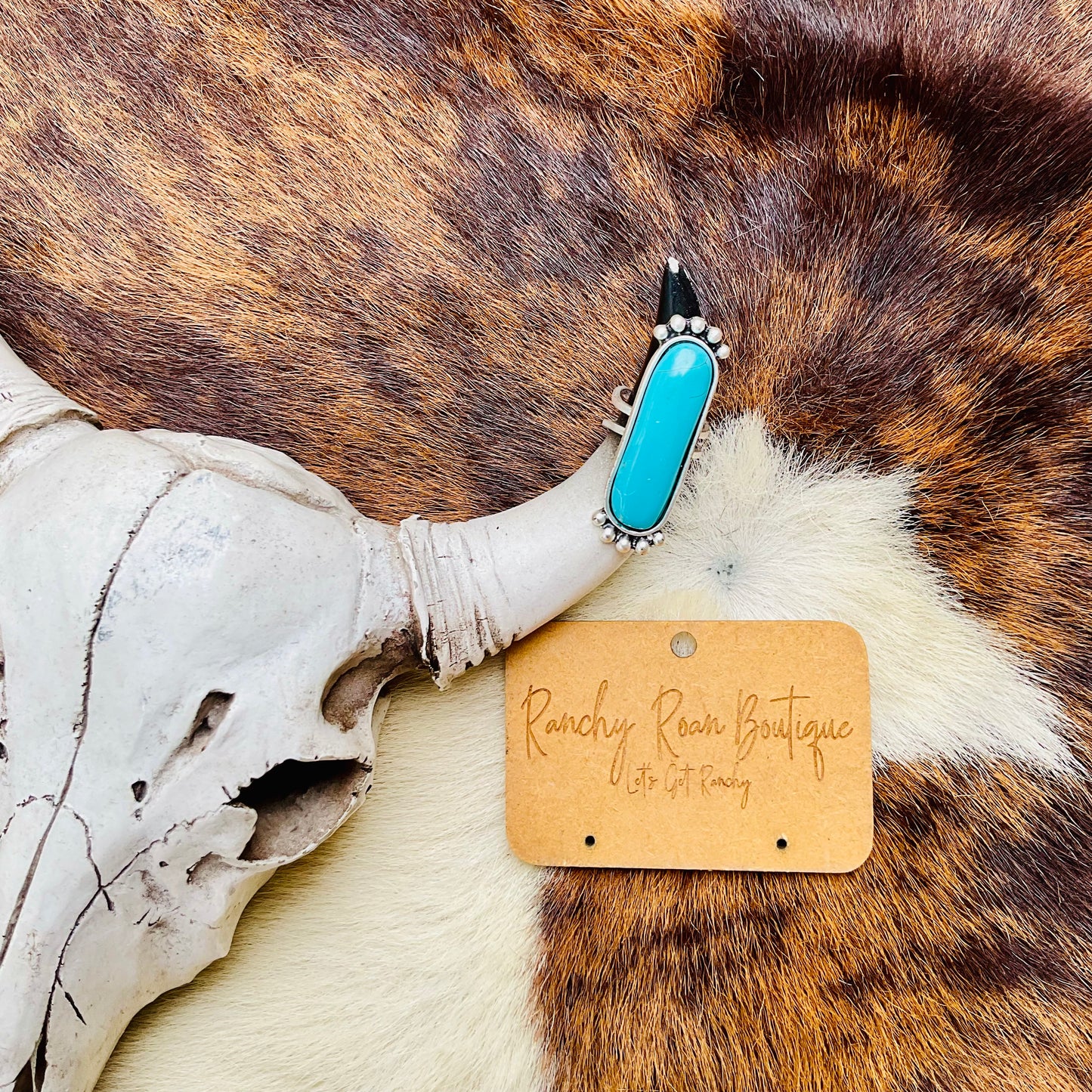 Long Turquoise Adjustable Statement Ring