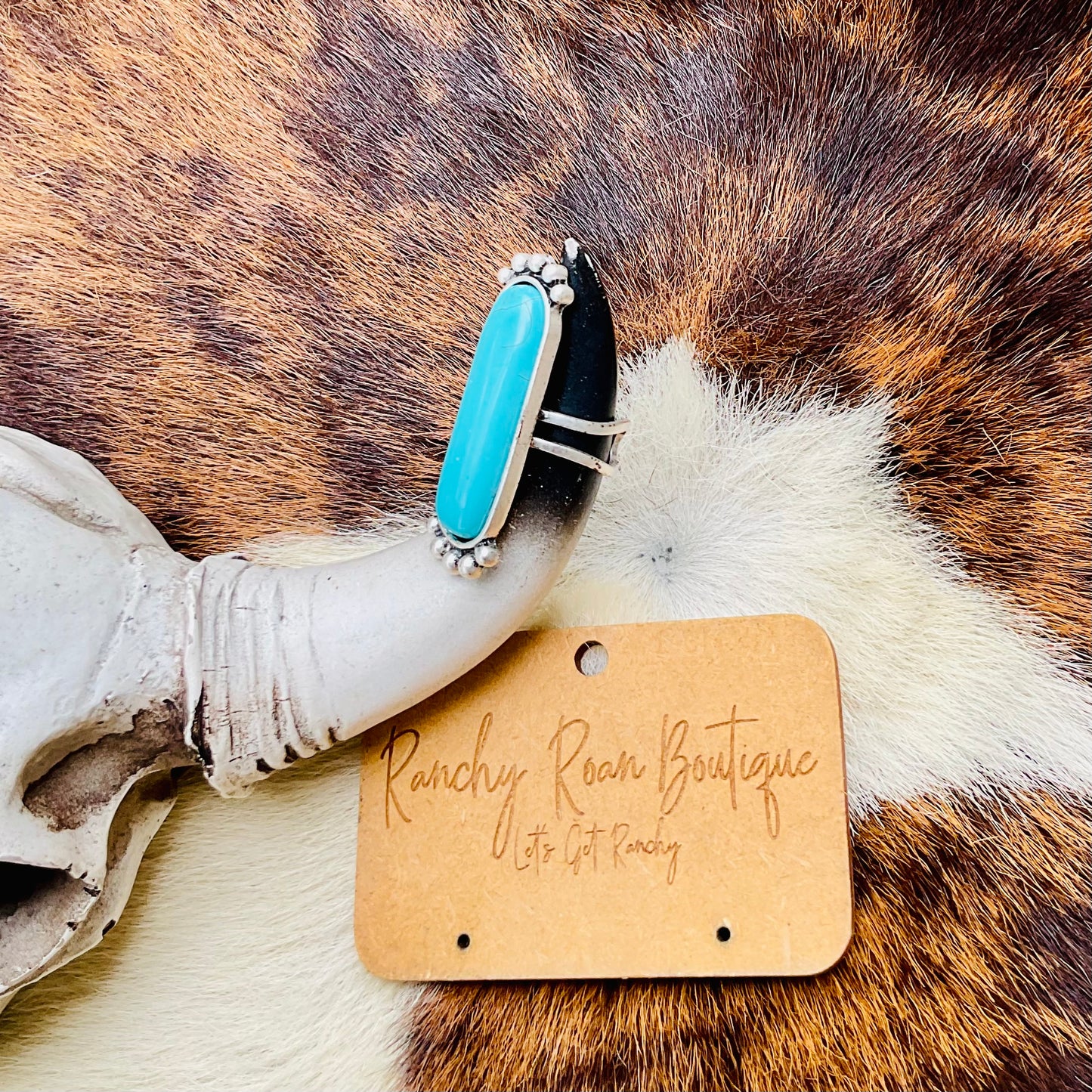 Long Turquoise Adjustable Statement Ring