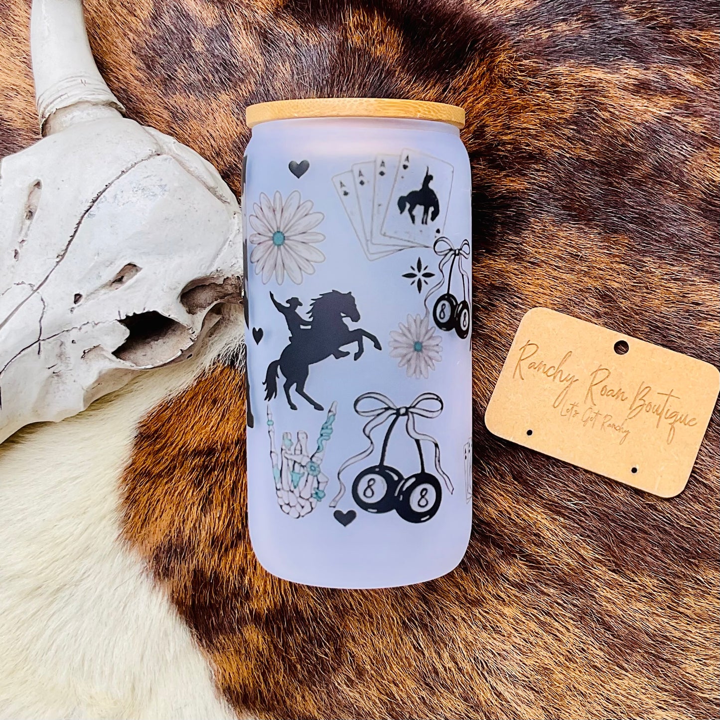 Mama Cowhide Western Skull Frosted Glass Tumbler