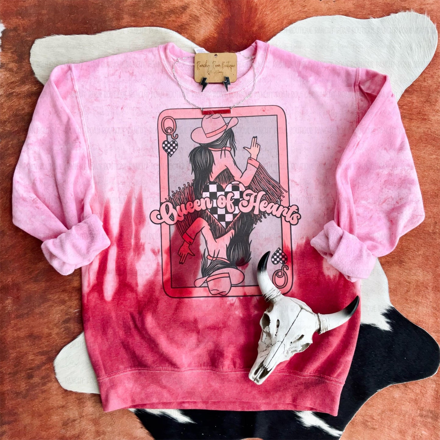 Queen of Hearts 💕 Western Dyed Sweatshirt - Ranchy Roan Boutique 