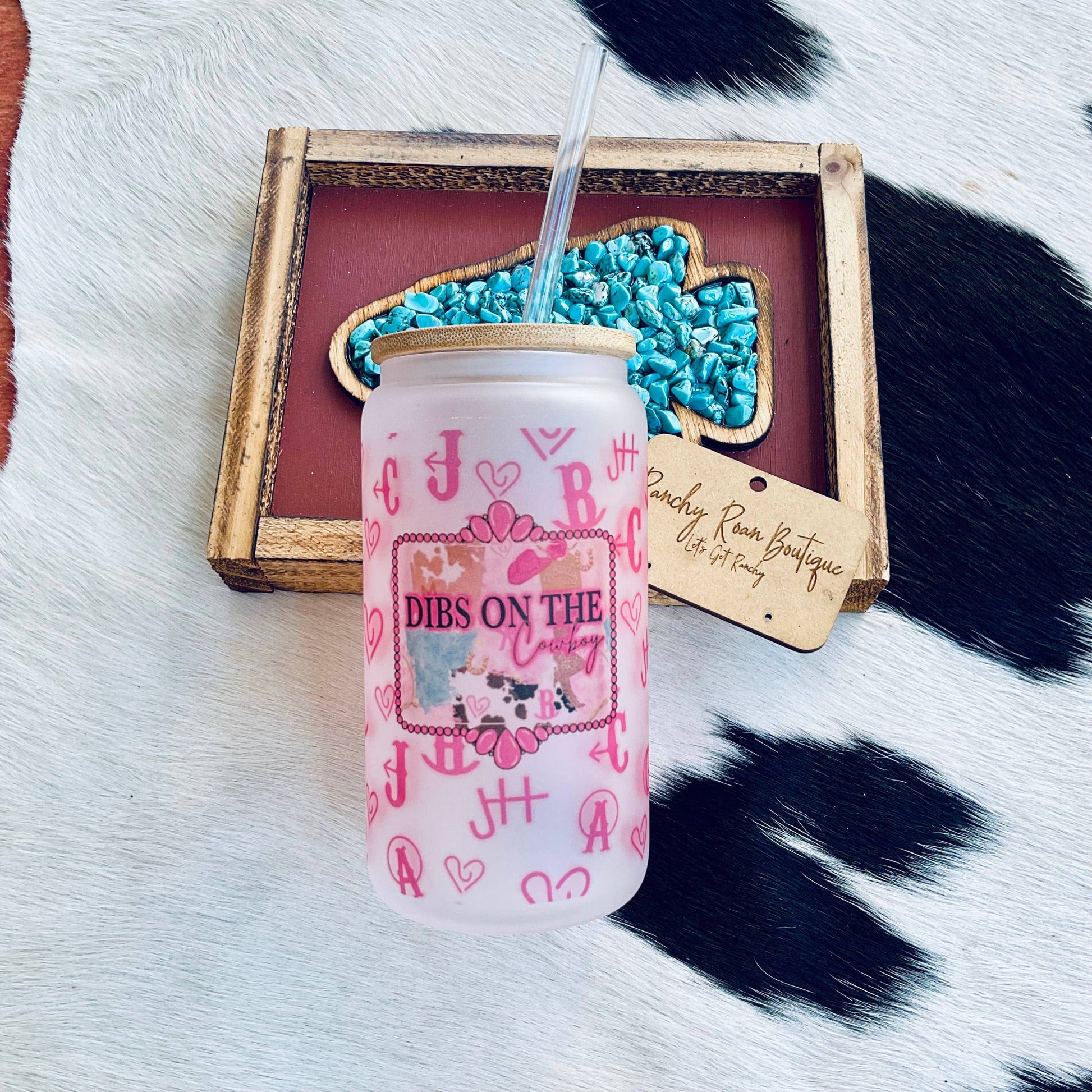 Dibs on The Cowboy Frosted Glass Tumbler - Ranchy Roan Boutique 