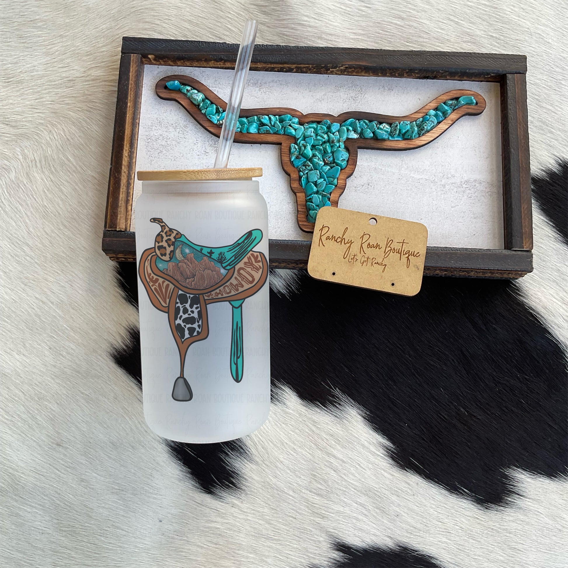 Howdy Desert Saddle Western Frosted Glass Tumbler - Ranchy Roan Boutique 