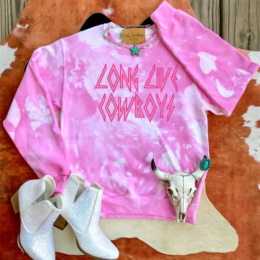 Long Live Cowboys Western Dyed Sweatshirt - Ranchy Roan Boutique 